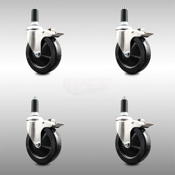 Service Caster 5 Inch 316SS Soft Rubber Swivel 1-1/4 Inch Expanding Stem Caster Set Lock Brake SCC-SS316TTLEX20S514-SRS-114-4 - main